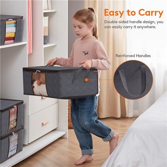 Foldable Storage with Sturdy Fabric Clear Window 3 Pack, 35L, Grey - Picture 2 of 5